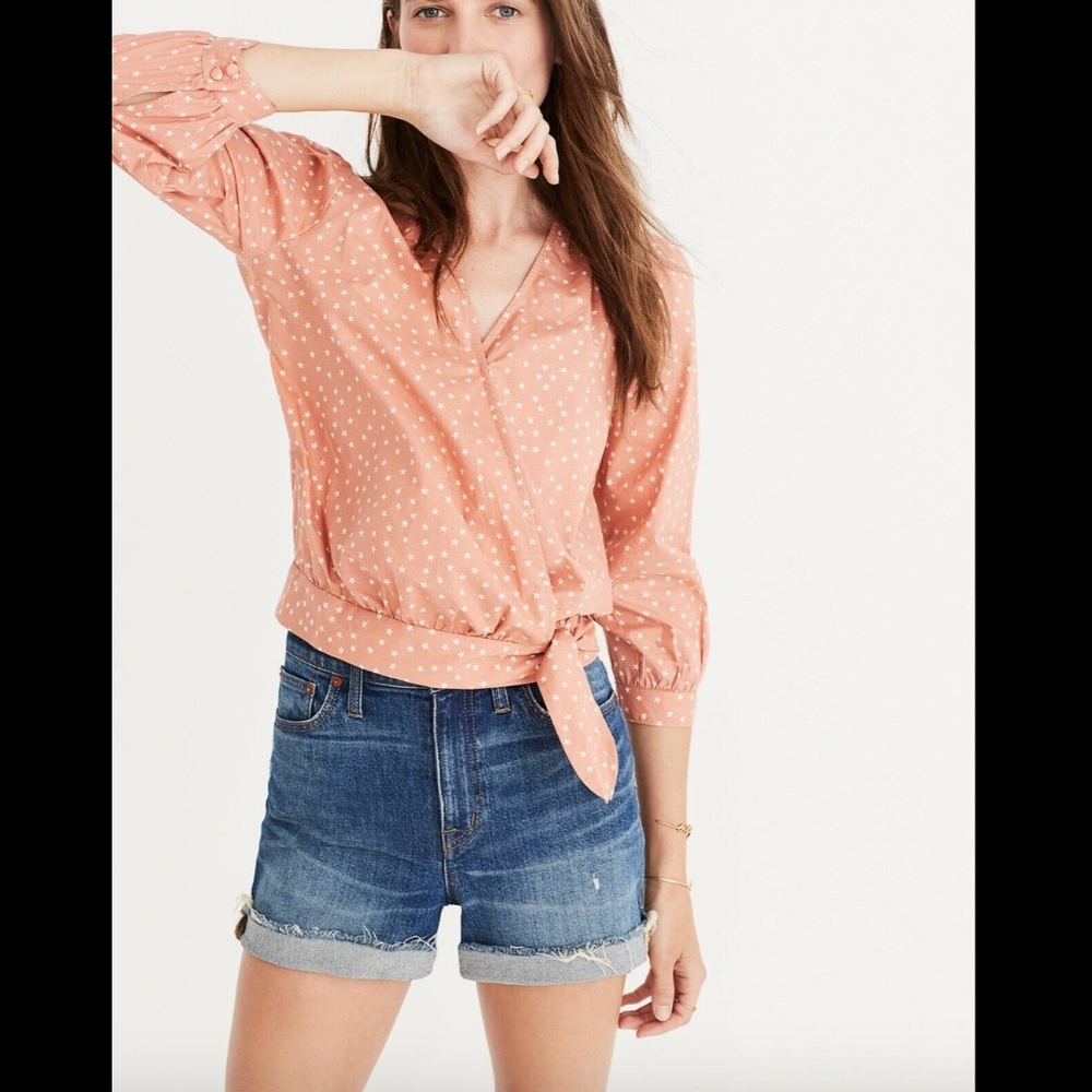 NWT Madewell Star Scatter Wrap Shirt Stars Coral